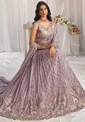Mauve Embroidered Georgette Lehenga Set
