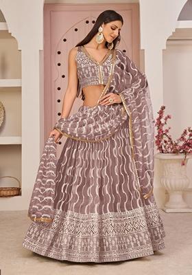 Onion Pink Embroidered Net Lehenga Set
