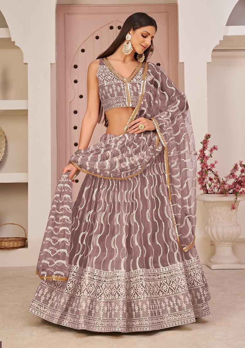 Onion Pink Embroidered Net Lehenga Set