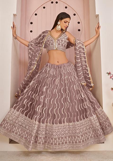 Onion Pink Embroidered Net Lehenga Set