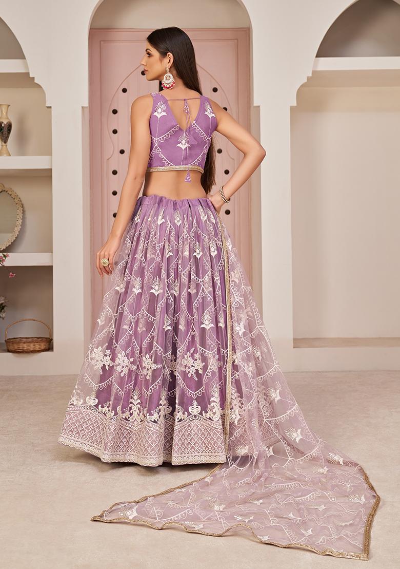 Lavender Embroidered Net Lehenga Set