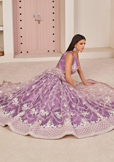 Lavender Embroidered Net Lehenga Set