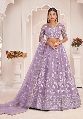 Light Purple Embroidered Net Lehenga Set