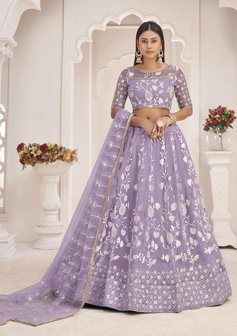 Light Purple Embroidered Net Lehenga Set