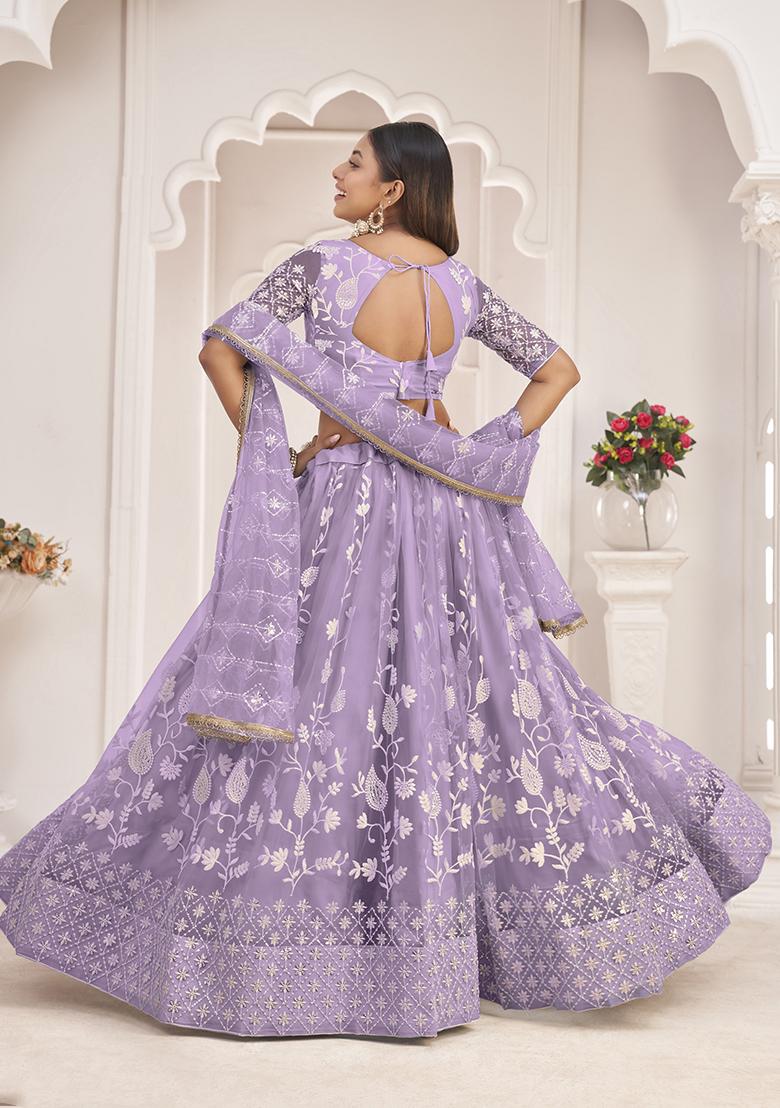 Light Purple Embroidered Net Lehenga Set