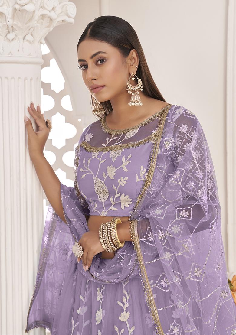 Light Purple Embroidered Net Lehenga Set