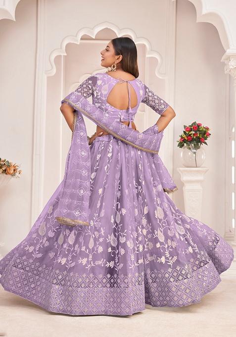 Light Purple Embroidered Net Lehenga Set