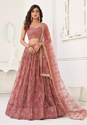 Onion Pink Embroidered Net Lehenga Set