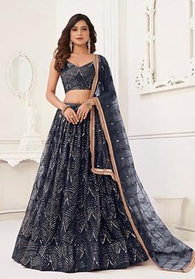 Black Embroidered Net Lehenga Set