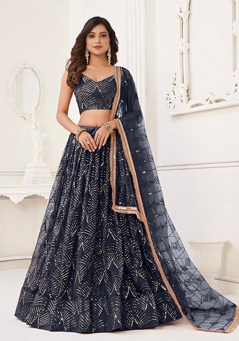 Black Embroidered Net Lehenga Set