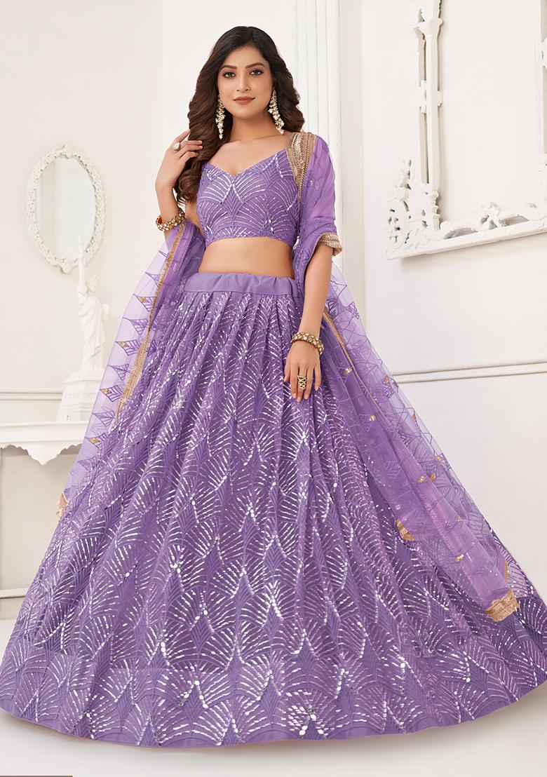 Lavender Embroidered Net Lehenga Set
