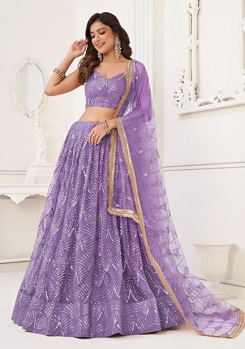 Lavender Embroidered Net Lehenga Set