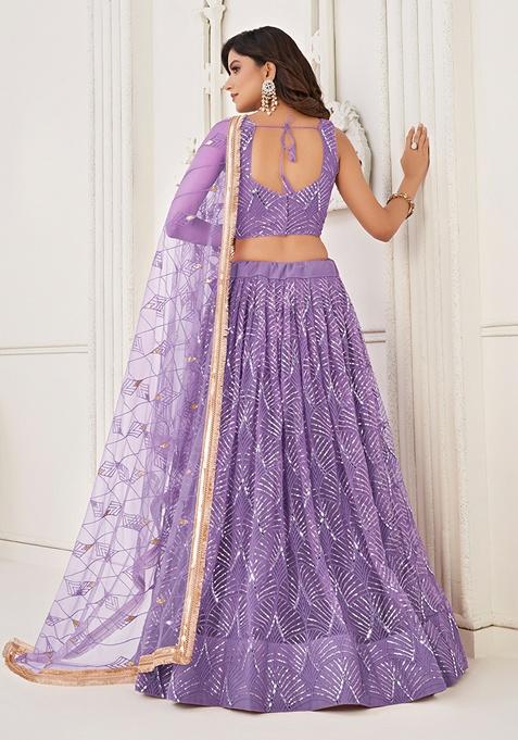 Lavender Embroidered Net Lehenga Set