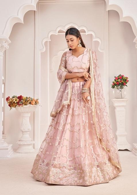 Baby Pink Embroidered Net Lehenga Set