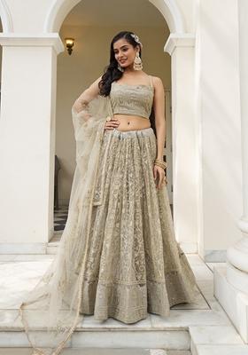 Ivory Embroidered Net Lehenga Set