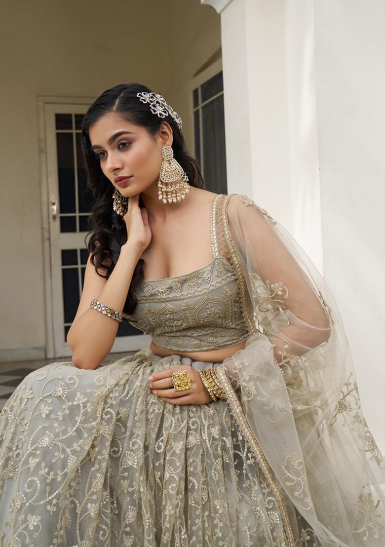 Ivory Embroidered Net Lehenga Set