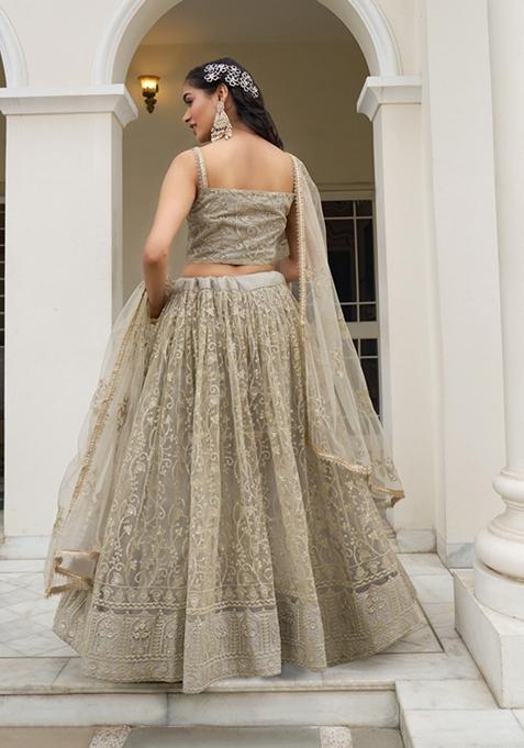 Ivory Embroidered Net Lehenga Set