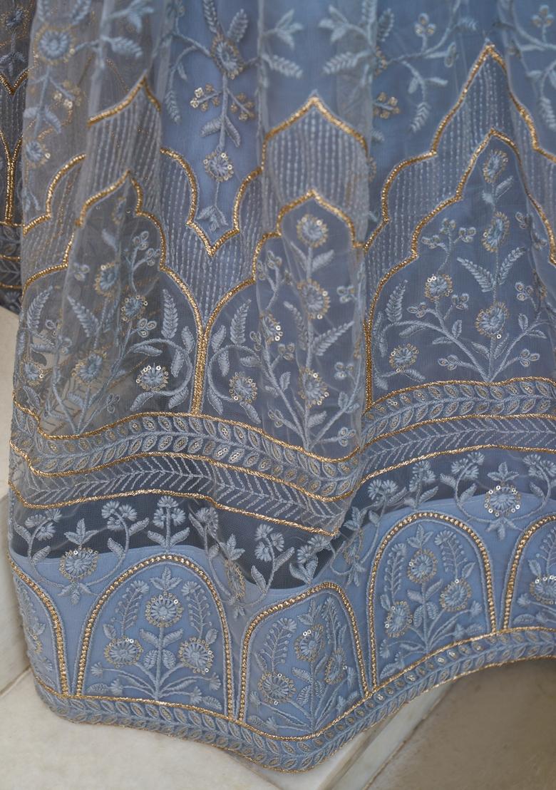 Light Blue Embroidered Net Lehenga Set