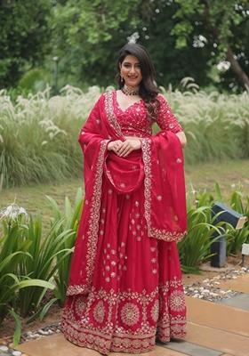 Pink Embroidered Rangoli Silk Lehenga Set
