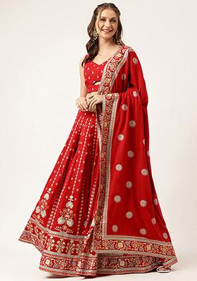 Maroon Ethnic Motifs Printed Rayon Lehenga set
