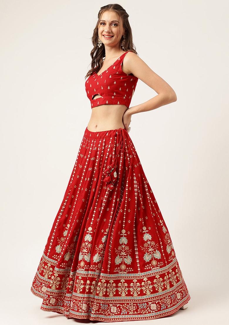 Maroon Ethnic Motifs Printed Rayon Lehenga set