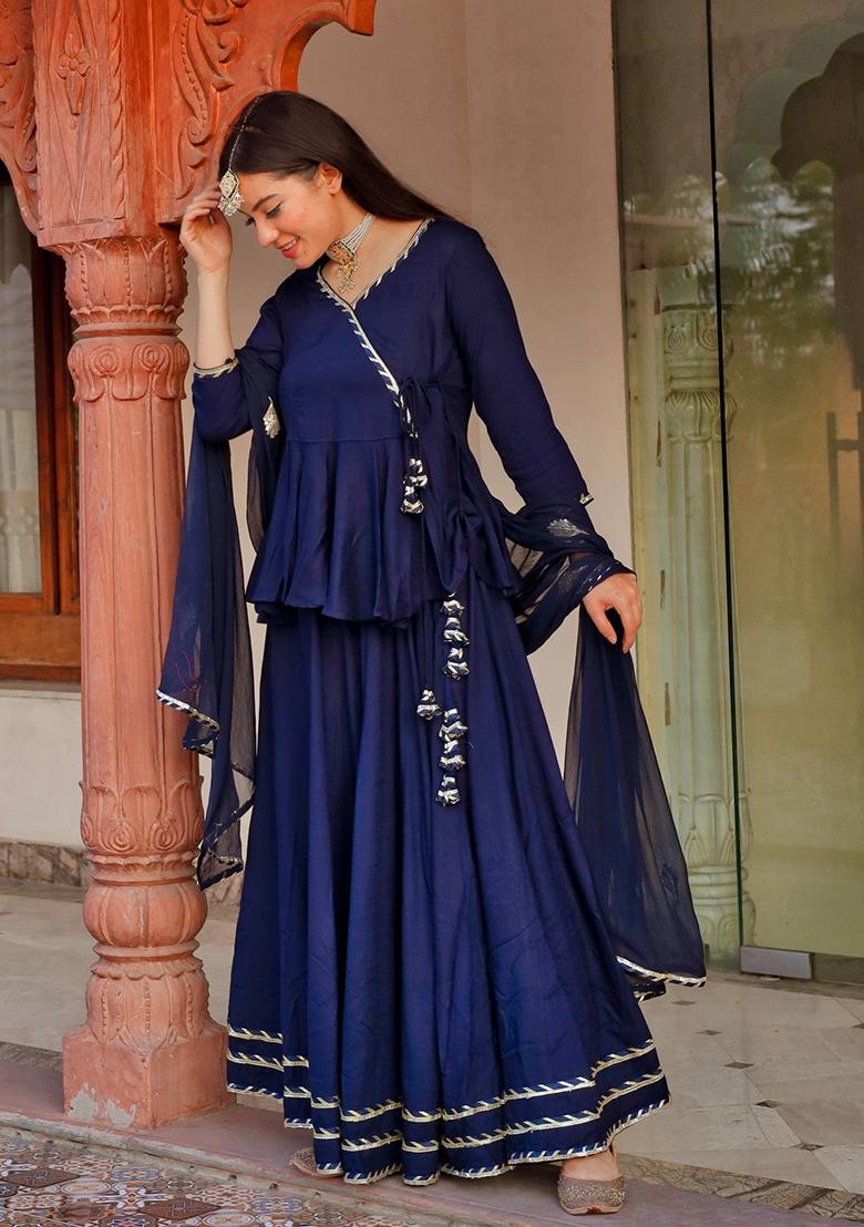 Blue Embroidered Rayon Lehenga set