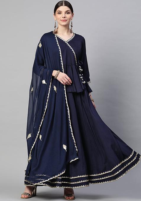Blue Embroidered Rayon Lehenga set
