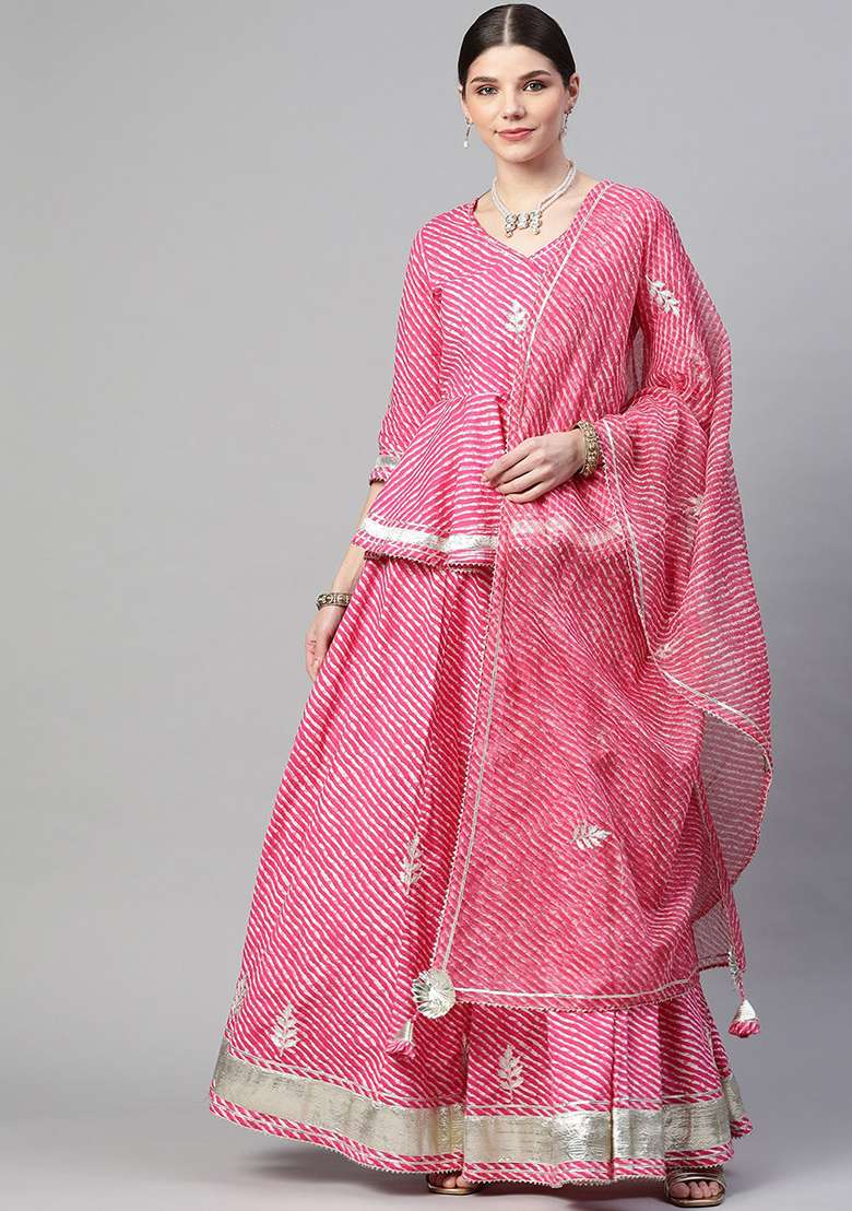 Pink Cotton Lehenga set with Printed for Diwali | Wedding & Festive Wear - Indya