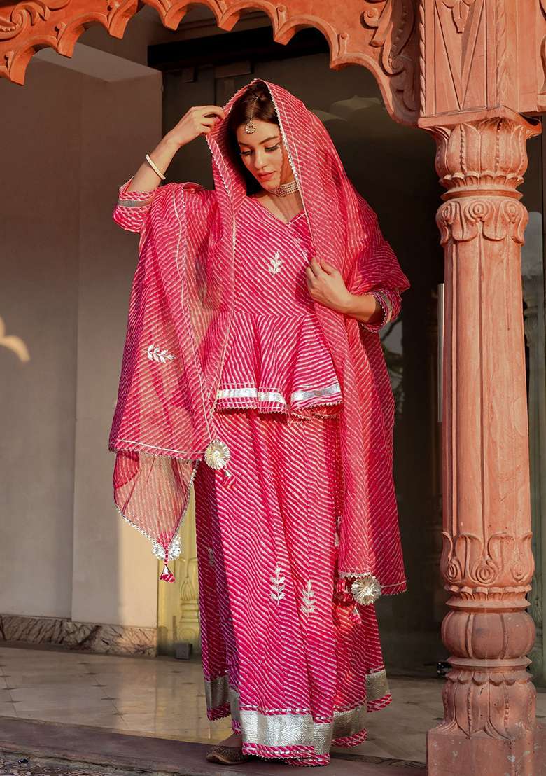 Pink Cotton Lehenga set with Printed for Diwali | Wedding & Festive Wear - Indya