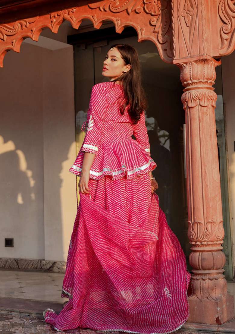Pink Cotton Lehenga set with Printed for Diwali | Wedding & Festive Wear - Indya
