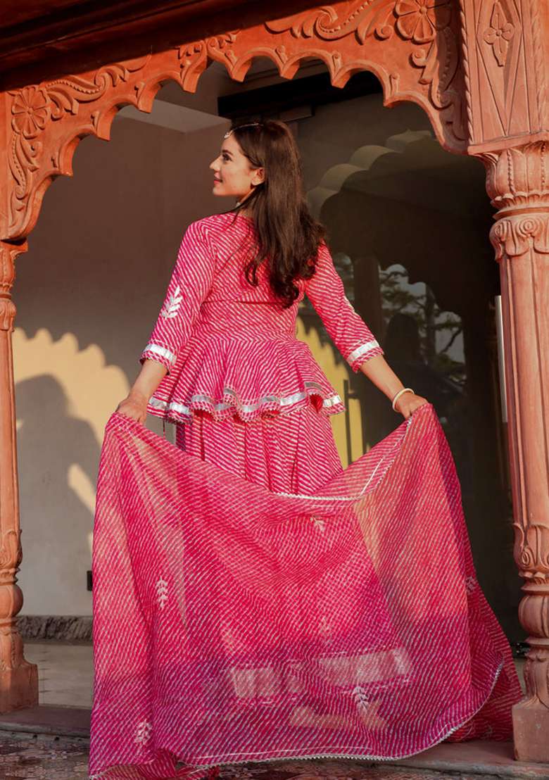 Pink Cotton Lehenga set with Printed for Diwali | Wedding & Festive Wear - Indya