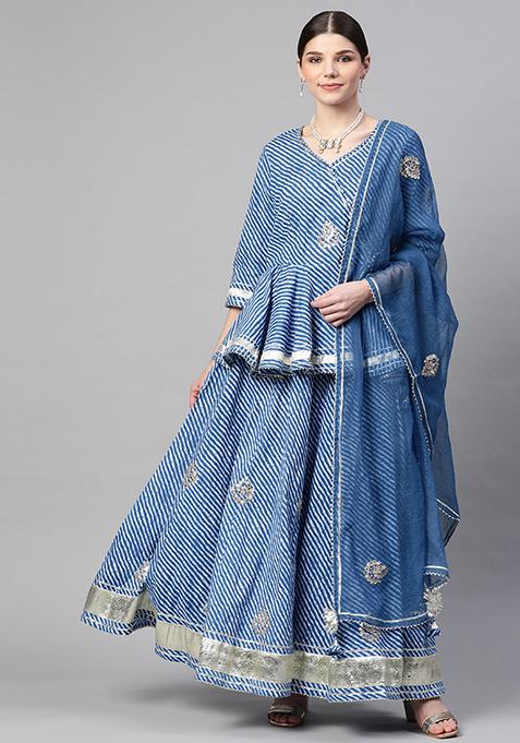 Blue Printed Cotton Lehenga set