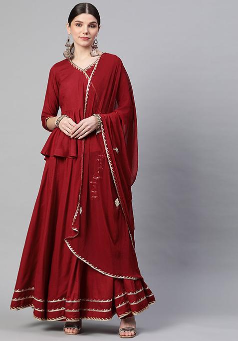 Maroon Printed Rayon Lehenga set