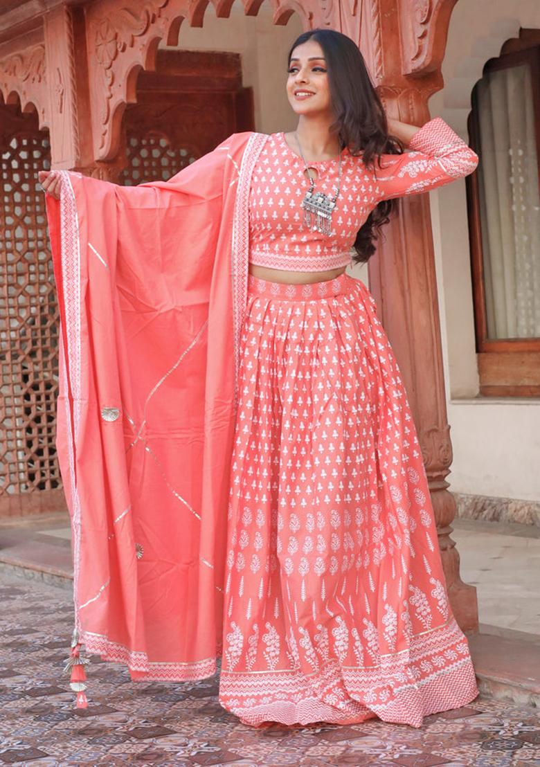 Pink Printed Cotton Lehenga set