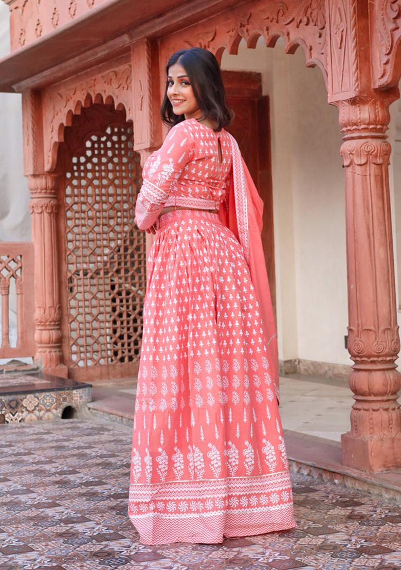 Pink Printed Cotton Lehenga set