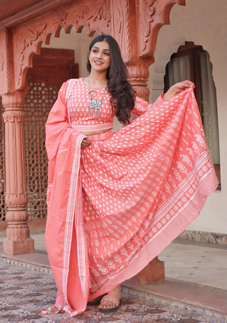 Pink Printed Cotton Lehenga set