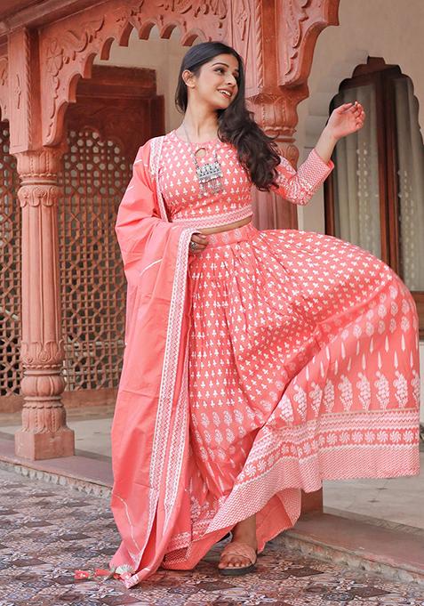 Pink Printed Cotton Lehenga set