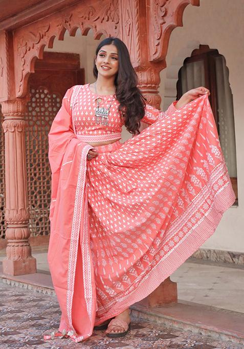 Pink Printed Cotton Lehenga set
