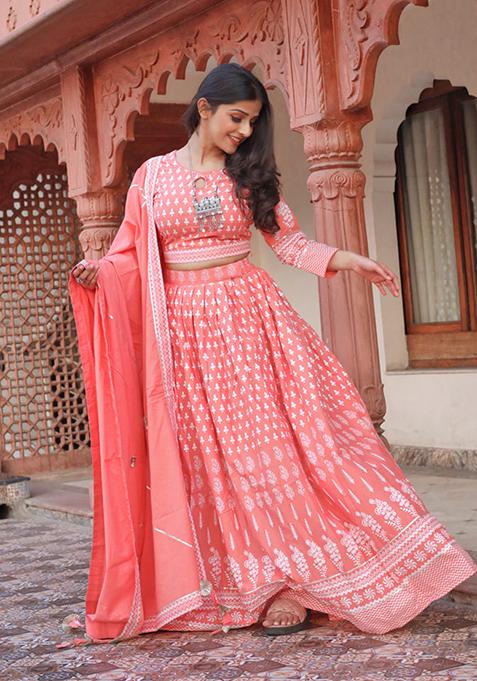 Pink Printed Cotton Lehenga set