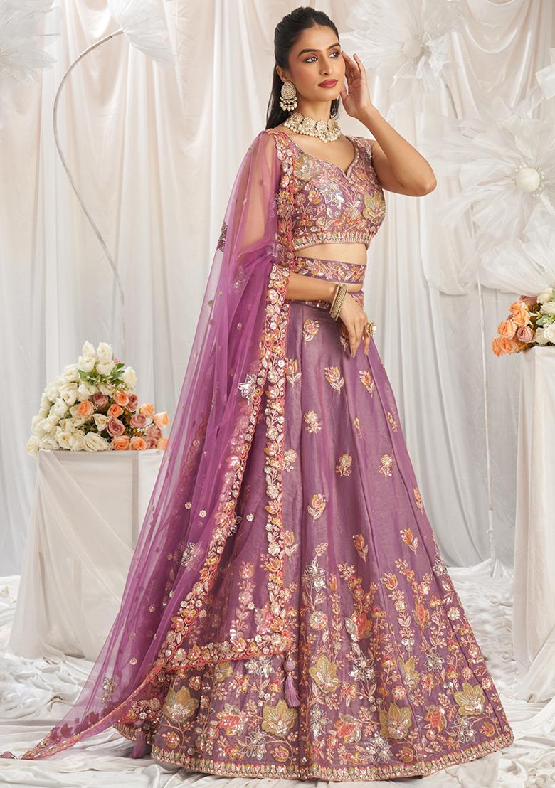 Lavender Embroidered Organza Lehenga Set