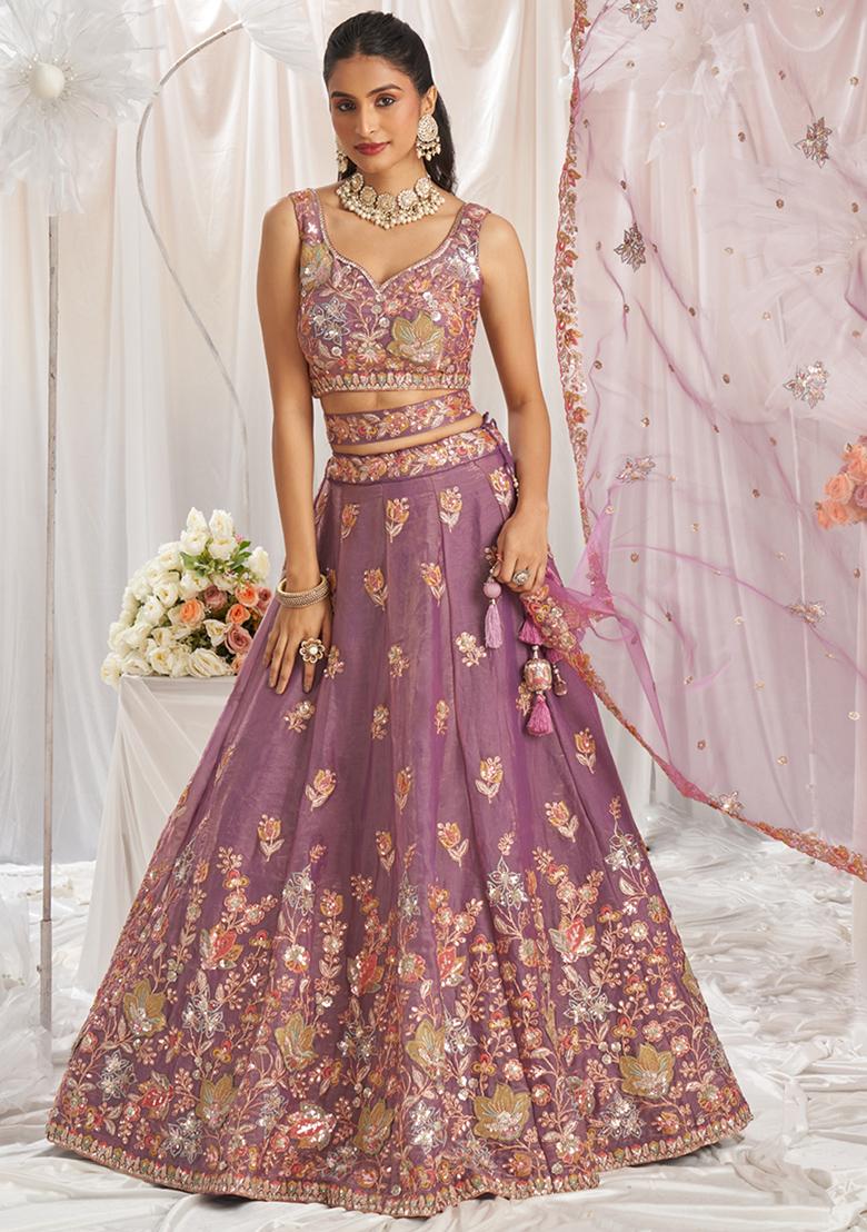 Lavender Embroidered Organza Lehenga Set