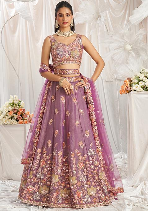 Lavender Embroidered Organza Lehenga Set