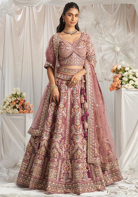 Lavender Embroidered Tissue Lehenga Set