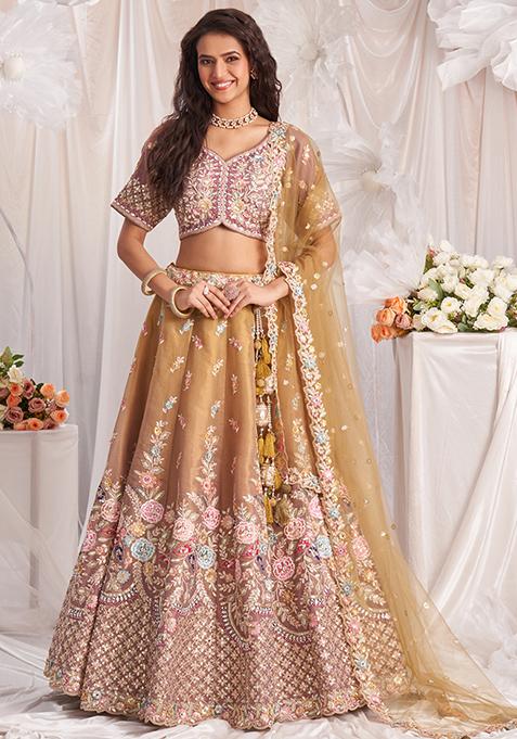 Rose Pink Embroidered Tissue Lehenga Set