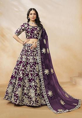 Purple Embroidered Art Silk Lehenga Set