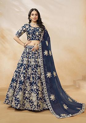 Navy Blue Embroidered Art Silk Lehenga Set
