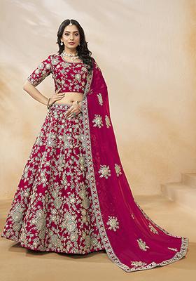 Rani Pink Embroidered Art Silk Lehenga Set