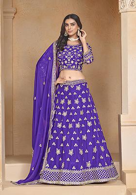 Violet Embroidered Art Silk Lehenga Set