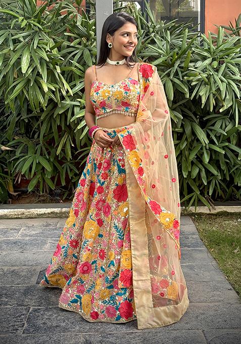 Multicolor Sequin Embroidered Faux Georgette Lehenga Set