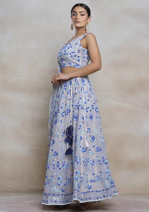 Multicolor Sequin Embroidered Faux Georgette Lehenga Set